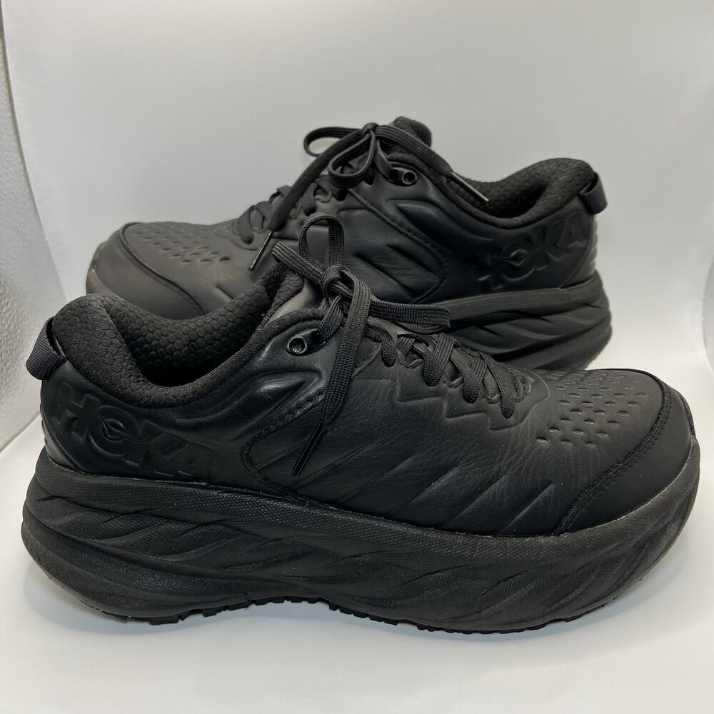 HOKA Bondi SR Shoes Women's 7.5 Black Leather Slip Resistant 1110521 EUC